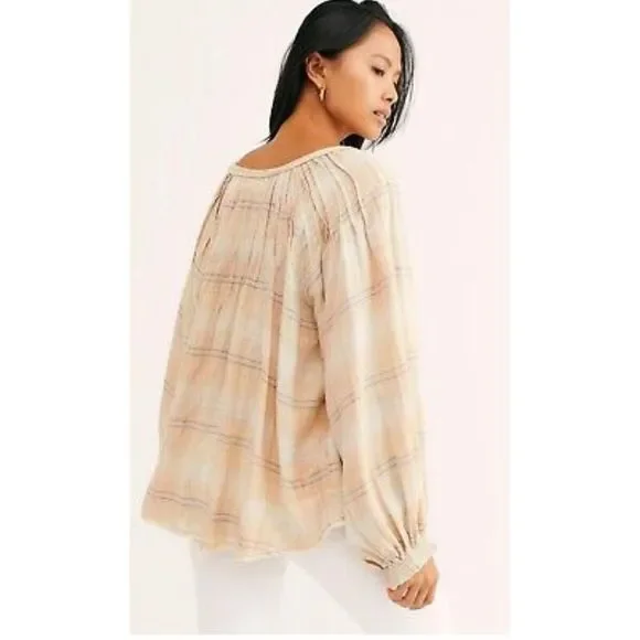 Free People Cloudbreaker Plaid Tunic Blouse Size S - Picture 2 of 4